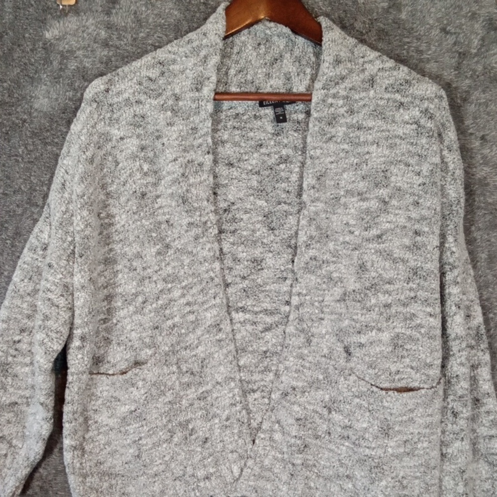 Eileen Fisher Moon Wool Open Cardigan Shawl Ribbed Gray Womens 1X - Picture 3 of 8